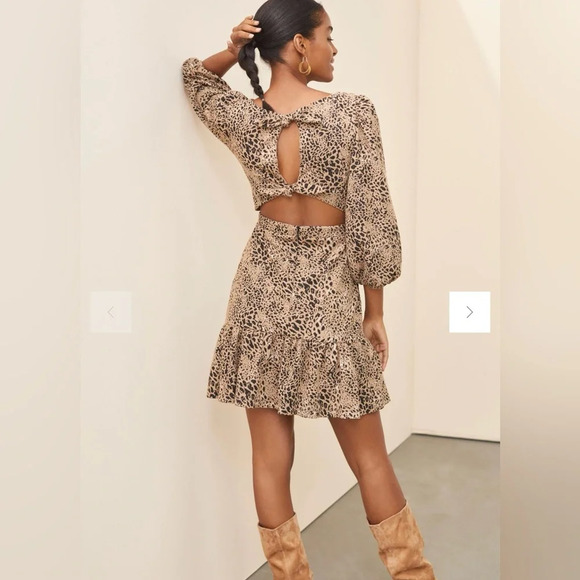 Anthropologie Maeve Animal Print Knit Cut Out Mini Dress. NWT Size US 14 - Picture 2 of 15